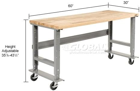 Global Industrial Mobile Adjustable Height C-Channel Leg Workbench, Maple - Image 8