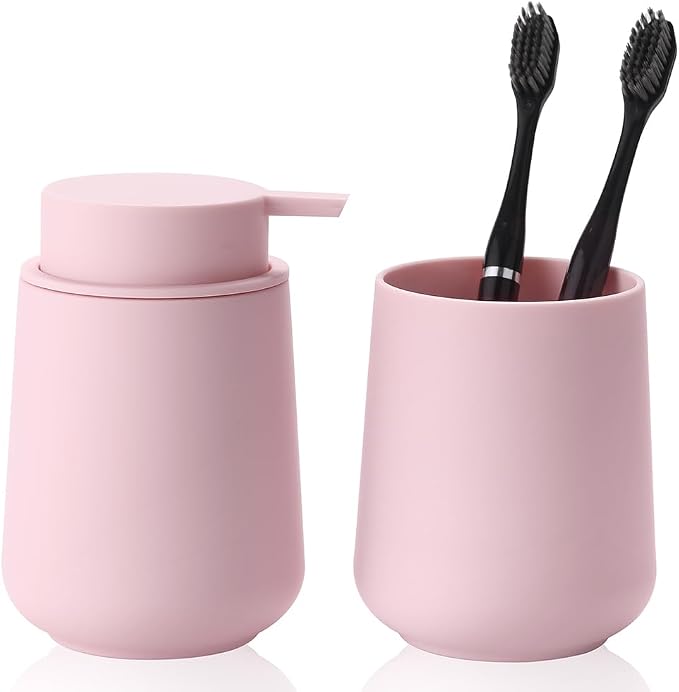 Matte Pink Bathroom Accessories 2 Piece Set Plastic Soap Dispenser and by KellyHome