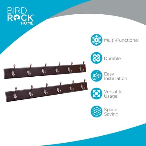 BIRDROCK HOME Oval Hook Coat and Hat Rack | 6 Hooks| Wall Mount | Brown Finish - Image 2