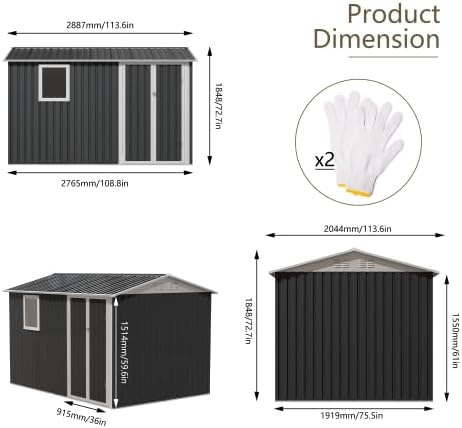 9 * 6 FT Metal Garden Storage Sheds - Image 2