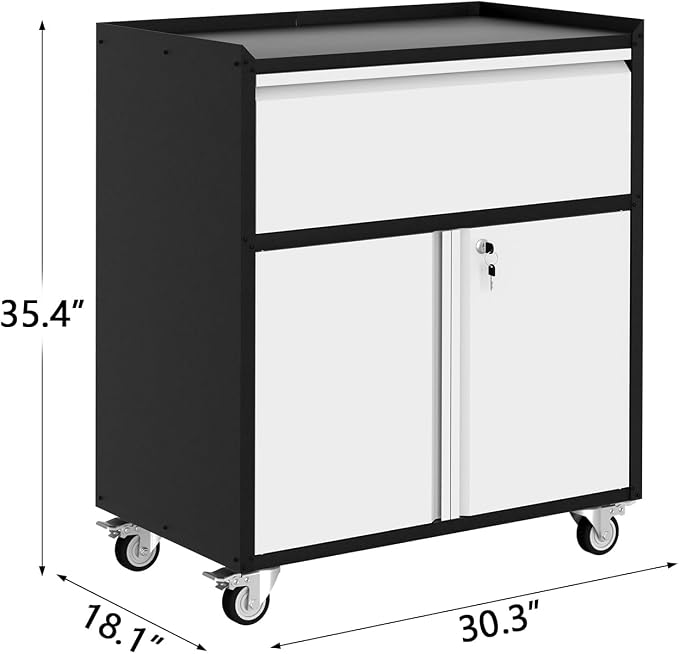 Metal Storage Cabinet with Wheels, Heavy Duty Rolling Tool Cabinet with Drawer - Image 2