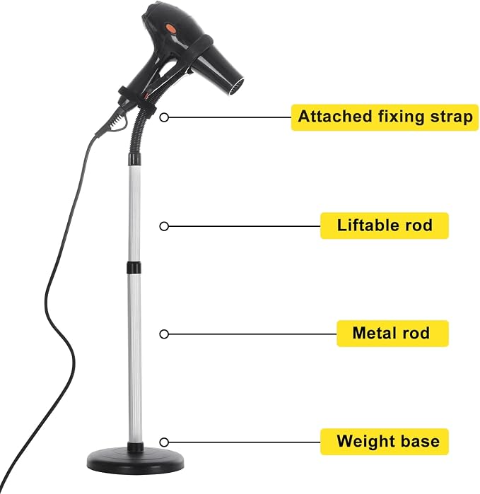 Erytlly Hair Dryer Stand Hands Free 360-Degree Rotating Adjustable Height Metal - Image 4
