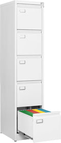 File Cabinets - 5 Drawers Vertical 17.8" Deep Lockable Filing Cabinet - White by Fesbos