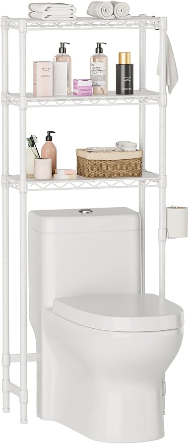 Over The Toilet Shelf, 3-Tier Adjustable Freestanding Metal Bathroom Organizer by Golpart