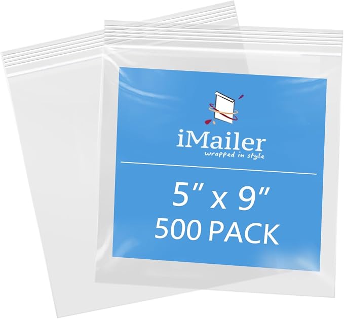 iMailer - 5" x 9" 500 Pack- 2 Mil Resealable Zip Bags- Small Clear Plastic Bags by iMailer