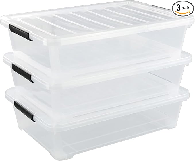 Morcte 40 Quart Plastic Underbed Storage Boxes, 3 Pack by Morcte