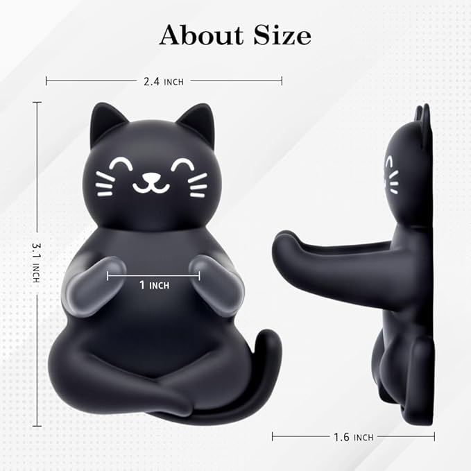 Cute Cat Waterproof Self-Adhesive Shower Hook Set, Funny Black Cat Razor Holder - Image 2