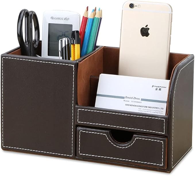 KINGFOM Desk Organizer Office Supplies Caddy Pu Leather Multi-function Storage - Image 4