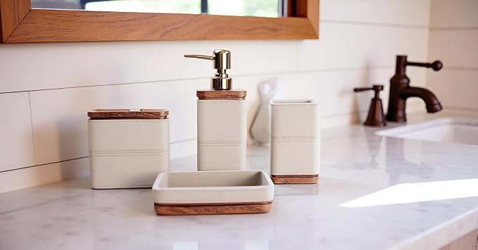 Hymmah Leather Pattern Design Bathroom Accessories Set, Farmhouse Bathroom Decor - Image 4