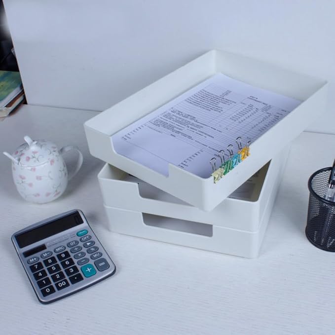 Desk Letter Tray, Office Desktop File Paper Holder, Anti-Skid Stacking Support - Image 2