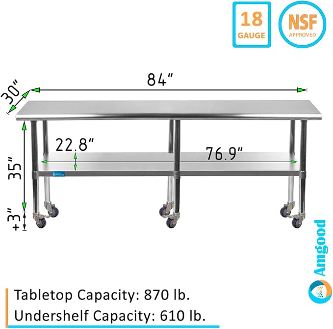 AmGood 30" x 84" Stainless Steel Work Table - Image 2