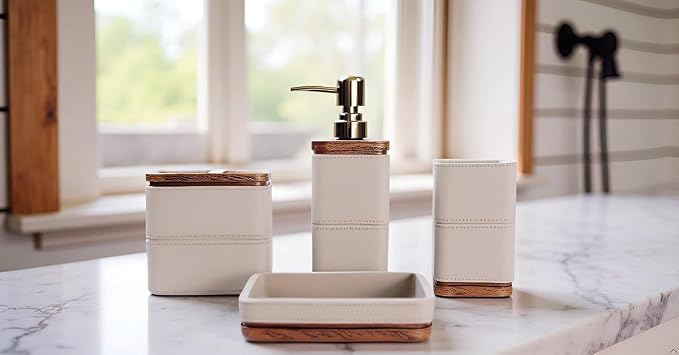 Hymmah Leather Pattern Design Bathroom Accessories Set, Farmhouse Bathroom Decor - Image 7
