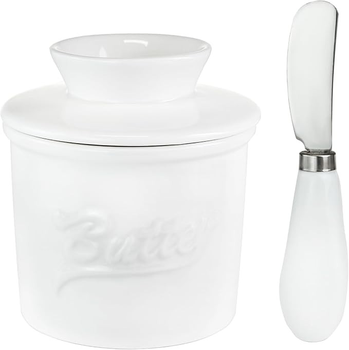 Ceramic Butter Crock with Lid & Spreader Knife, Butter Keeper by MSJGA
