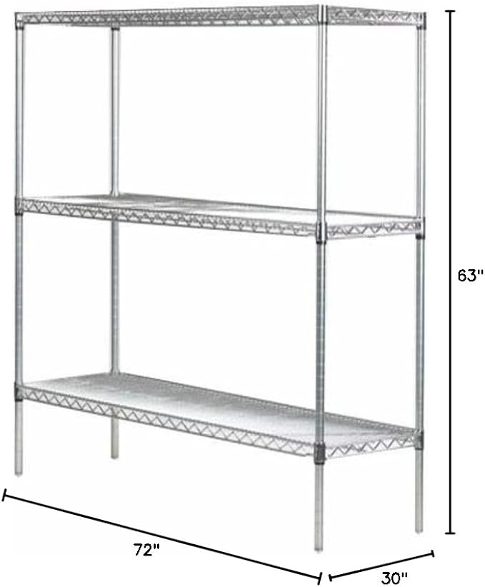 Omega 30" Deep x 72" Wide x 63" High 3 Tier Chrome Starter Shelving Unit - Image 2