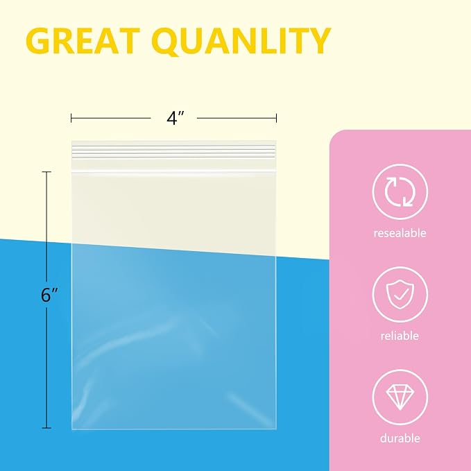 iMailer - 100 Pcs- 4" x 6" Clear Small Zip Bag - Reclosable Zip Plastic Poly - Image 2