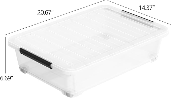 3 Pack 20 Qt Wheeled Latching Storage Box, Stackable Underbed Bin - Image 2