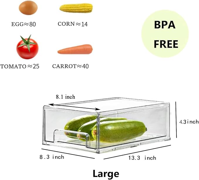 Mano 2Pack Clear Fridge Drawers Pull Out Stackable Refrigerator Drawer - Image 6