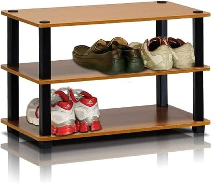 Furinno Turn-S-Tube 3-Tier Shoe Rack, Light Cherry/Black by Furinno-FitsYourSpaceFitsYourBudget