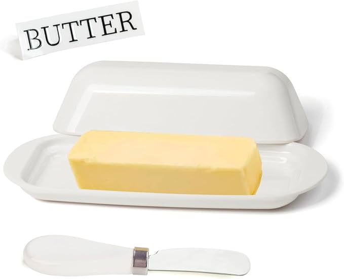 Butter Dish with Lid and Knife, Durable Countertop & Fridge Butter Keeper by Unknown