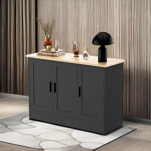 Anystyle 43.3”W Black 3 Door Buffet Cabinet, Coffee Bar - Image 5