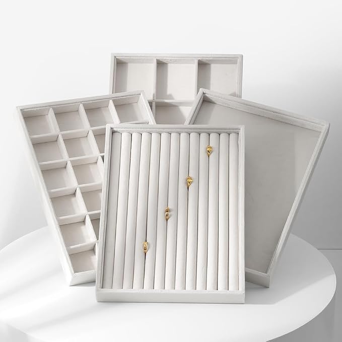 Velvet Stackable Jewelry Display Tray, 24 Grid Earring Ring Storage Tray - Image 9