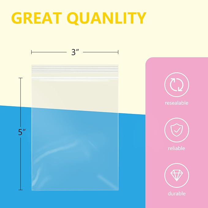 iMailer - 100 Pcs- 3" x 5" Clear Small Zip Bag - Reclosable Zip Plastic Poly - Image 2
