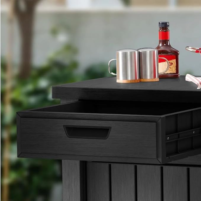 Outdoor Storage Cabinet with Drawers, Entertainment Buffet Table, Graphite Gray - Image 4