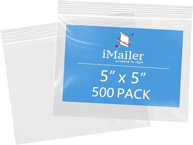 iMailer - 5" x 5" 500 Pack- 2 Mil Resealable Zip Bags- Small Clear Plastic Bags by iMailer
