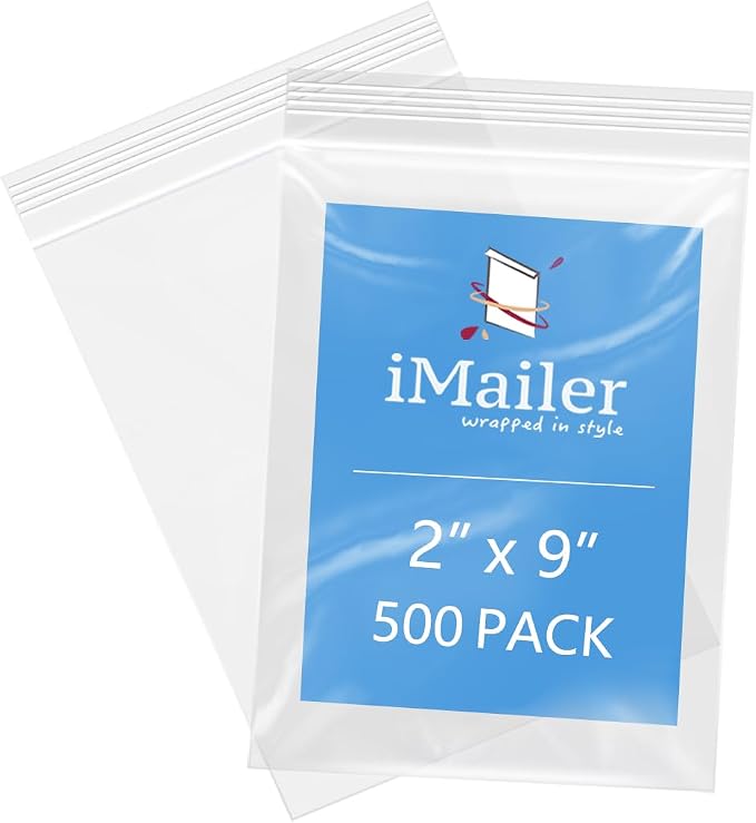 iMailer - 2" x 9" 500 Pack- 2 Mil Resealable Zip Bags- Small Clear Plastic Bags by iMailer