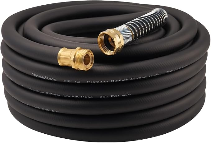 WiseFlow Garden Hose 50FT x 5/8", Heavy Duty Rubber Hose, Water Hose by Unknown