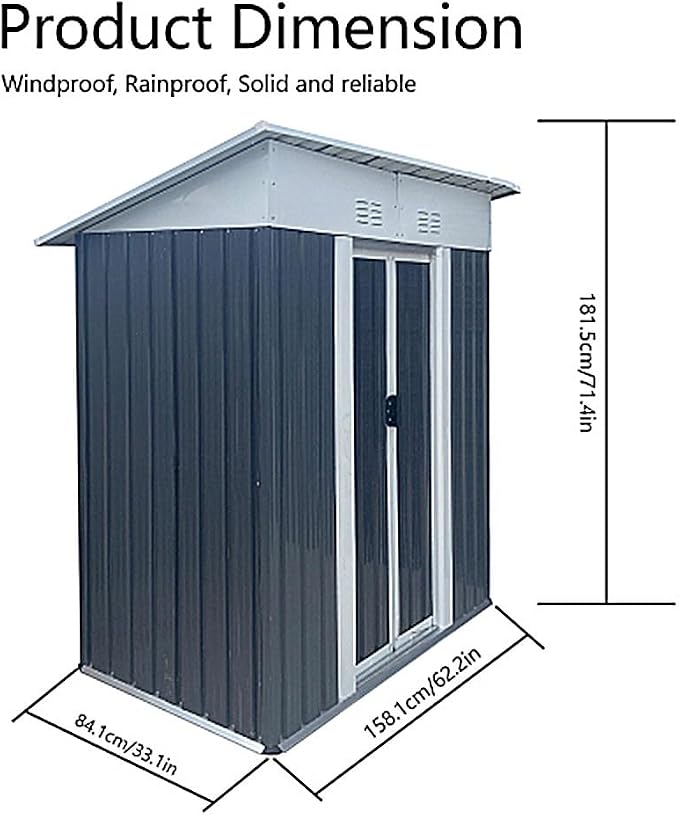 5' x 3' Outdoor Metal Storage Shed Outdoor Shed Galvanized Steel Garden Shed - Image 5