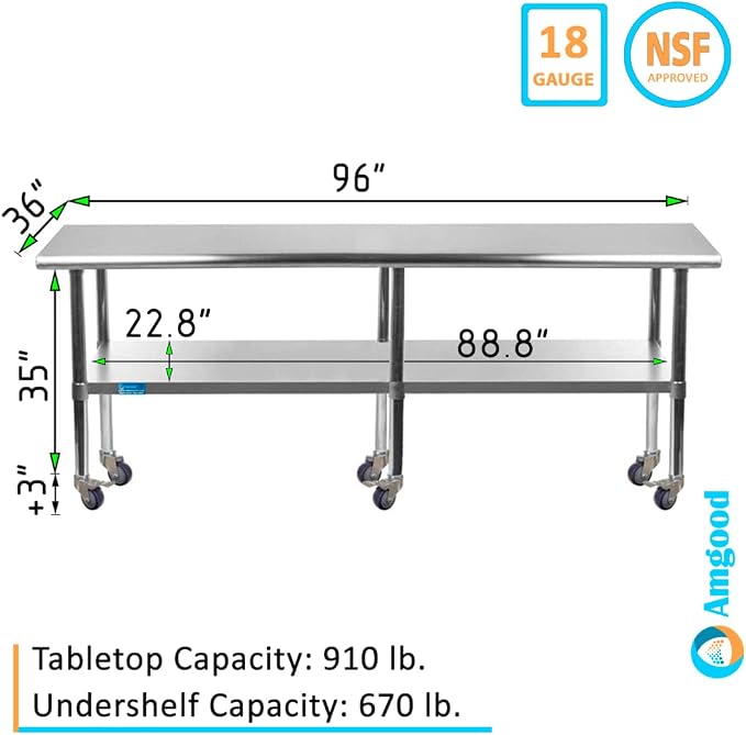 AmGood 96" Long x 36" Deep Stainless Steel Table - Image 2