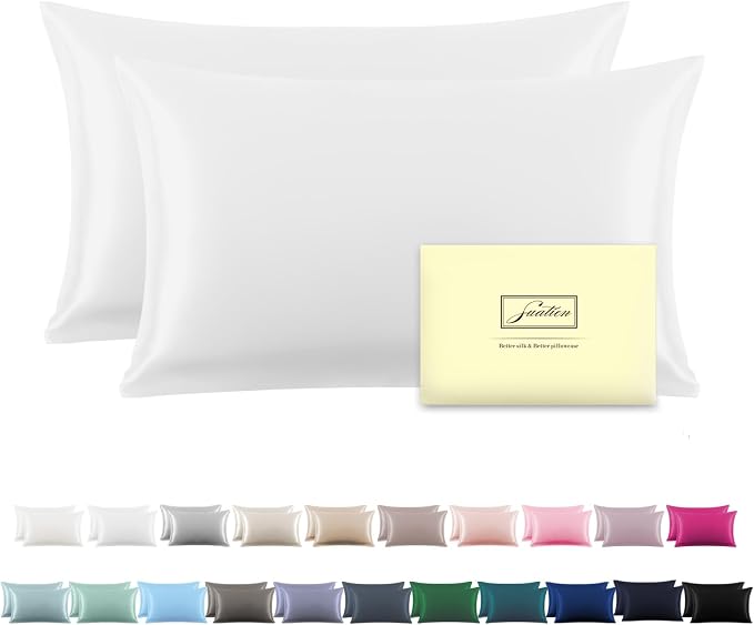 Silk Pillowcase for Hair and Skin, Breathable and Sliky 100% Queen Silk Pillow by Suatien