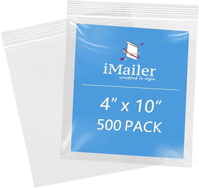 iMailer - 4" x 10" 500 Pack- 2 Mil Resealable Zip Bags- Small Clear Plastic Bags by iMailer
