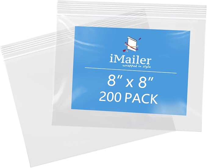 iMailer- 8" x 8" 200 Pack- 2 Mil Resealable Zip Bags- Clear Plastic Bags by iMailer