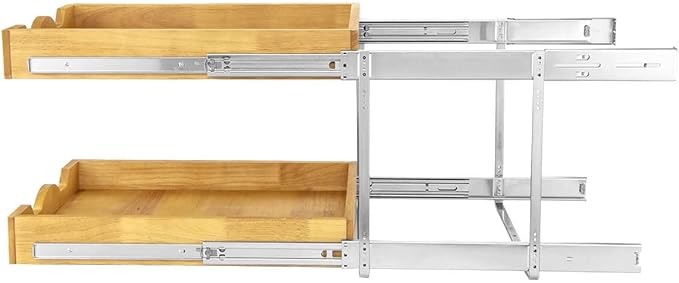 DINDON 2 Tier Pull Out Cabinet Organizer Double Tier Slide Out Wood Drawer - Image 6
