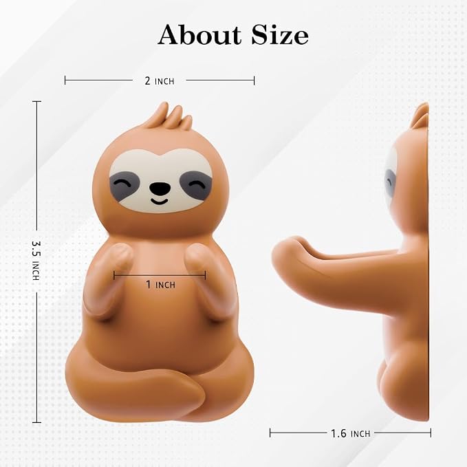 Cute Sloth Waterproof Self-Adhesive Shower Hook Set, Funny Sloth Razor Holder - Image 2