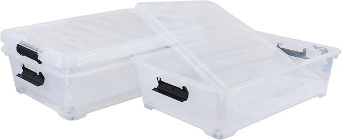 3-Pack 20 Quart Plastic Wheeled Latching Storage Boxes, Stackable Underbed - Image 4