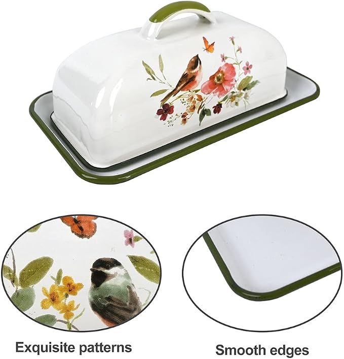 Enamel Butter Dish with Lid Vintage Enamelware Butter Keeper with Flower and - Image 5