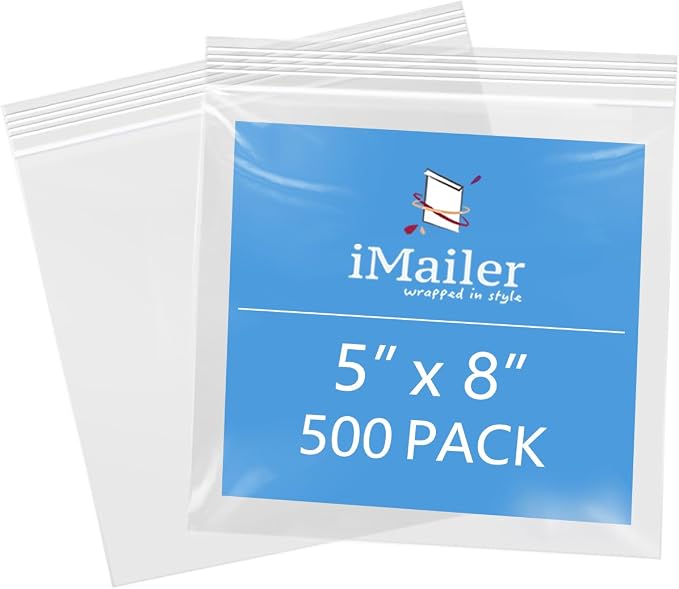 iMailer - 5" x 8" 500 Pack- 2 Mil Resealable Zip Bags- Small Clear Plastic Bags by iMailer