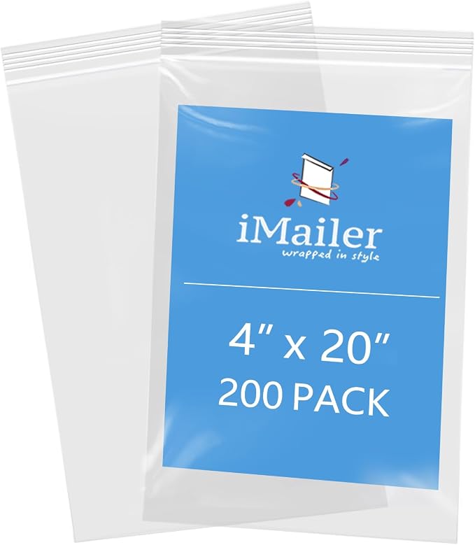 iMailer - 4" x 20" 500 Pack- 2 Mil Resealable Zip Bags- Small Clear Plastic Bags by iMailer