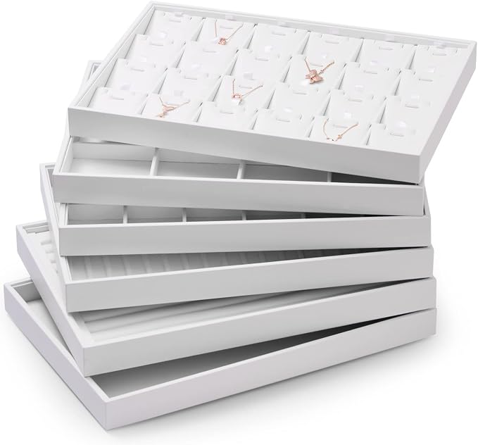 Oirlv Premium White Leather Stackable Jewelry Tray 24 Grid Jewelry Organizer - Image 4