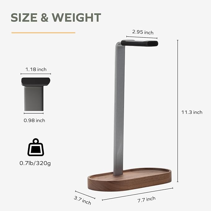 muso wood Headphone Stand & Desktop Headset Holder | Space-Saving Premium Solid - Image 6