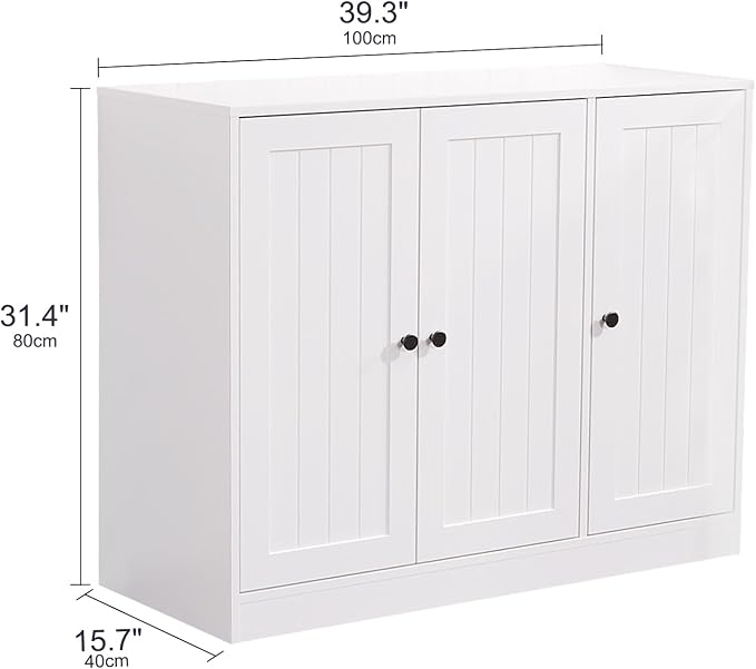Buffet Cabinet with 3 Door, Kitchen Storage Sideboard with Adjustable Shelf - Image 2