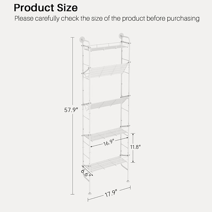 bukfen Behind The Door Organizers, 5-Tier Narrow Bathroom Kitchen Shelf - Image 2