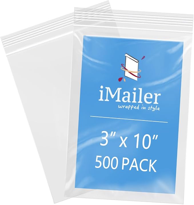 iMailer - 3" x 10" 500 Pack- 2 Mil Resealable Zip Bags- Small Clear Plastic Bags by iMailer