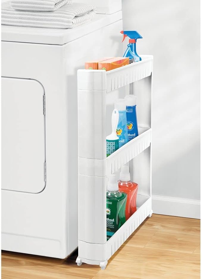mDesign Slim Plastic Rolling Laundry Utility Cart, Portable Storage Organizer - Image 2