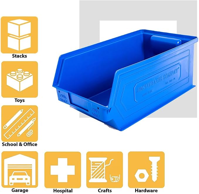 6-Pack Storage Bins, Wall Mount, Stackable & Freestanding, 12”x 8” x 6” Plastic - Image 6