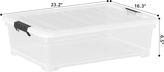 26 Quart Clear Underbed Storage Bin, Plastic Underbed Storage Box, Wheeled - Image 2