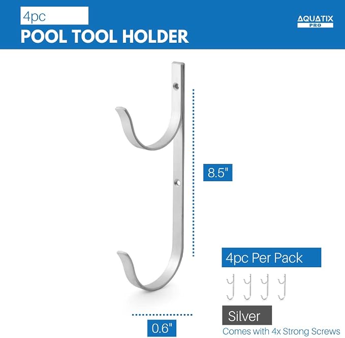Aquatix Pro Pool Pole Hanger Premium 4pc Aluminium Holder Set, Ideal Hooks - Image 4